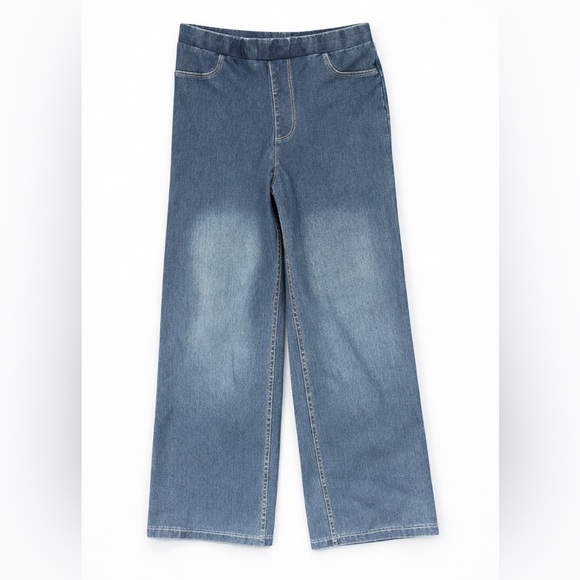 NWOT-H&M Girls' Wide-Leg Pull-On Jeans in Blue Size:9-10 - Picture 2 of 9
